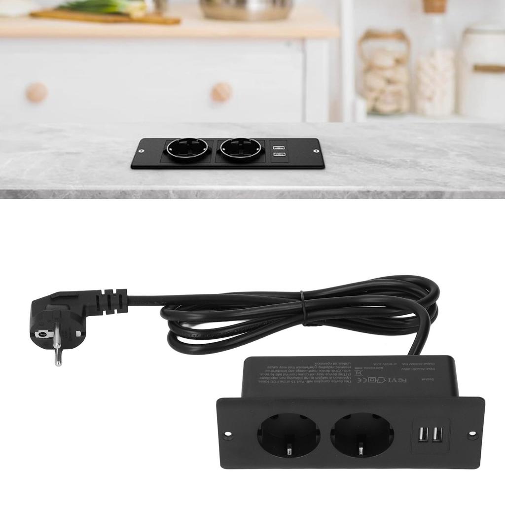 Embedded Power Outlet 2 USB 2  10A Ports Recessed Desk Socket In Desk Power Hub with 1.5m Cable