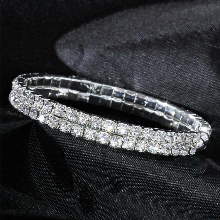 Koreanischer Stil Funkelndes Strass Brautarmreif: Vierreihiges elastisches Kristallarmband