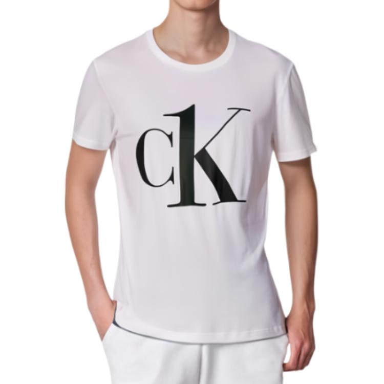 Calvin Klein Letter Print Pullover Round Neck Short Sleeve T-Shirt Men Tops White 000NM1903E-7UM