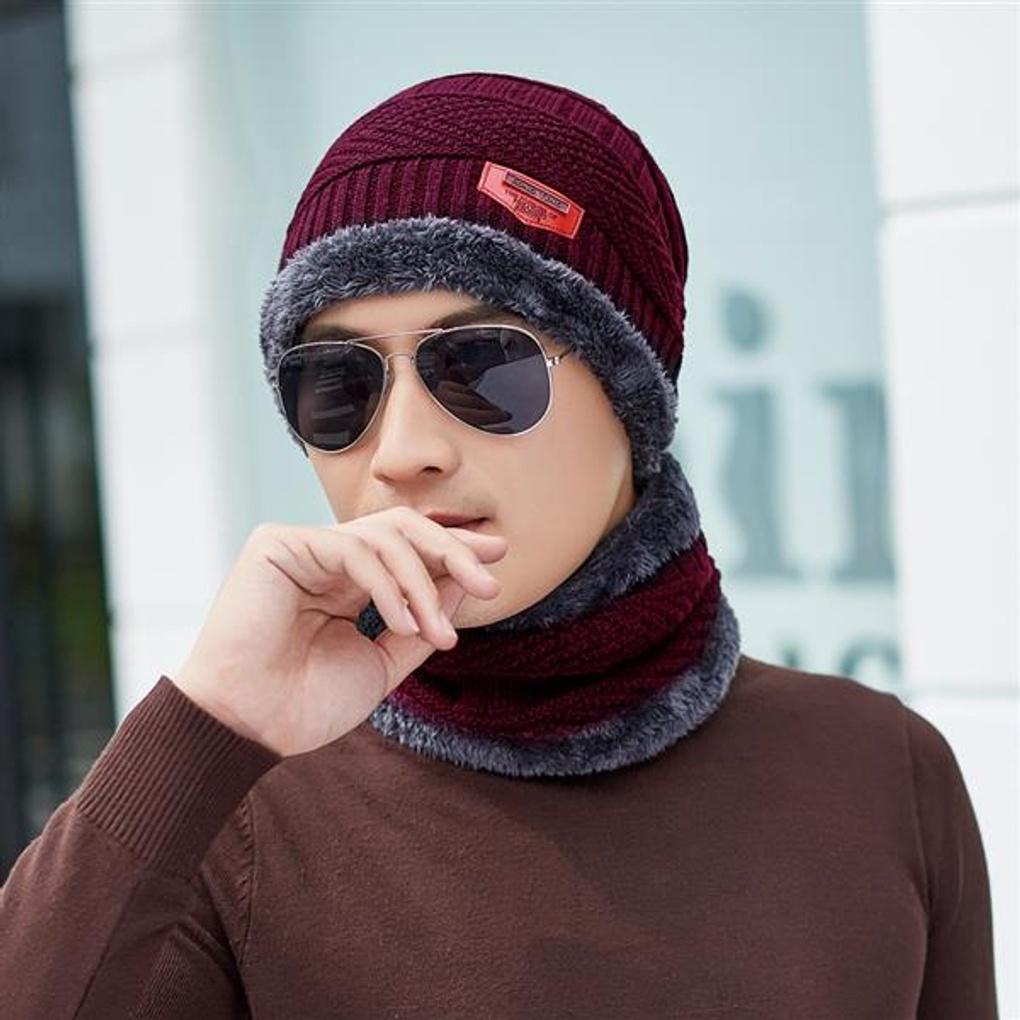 Neckwarmer Beanie Set (Wine)/Fur Hat Beanie Winter Hat