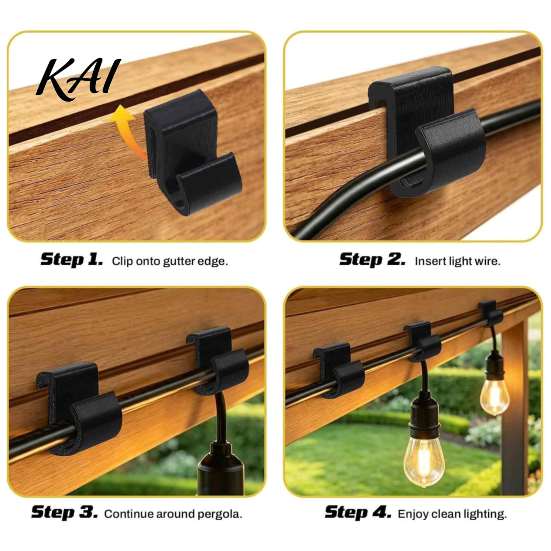 Outdoor Garden Lighting Accessories Pergola Cable Clip, Light Wire Organizer Hook for 3-8mm Strings, Tool-Free Snap-On Firm Locking Holders