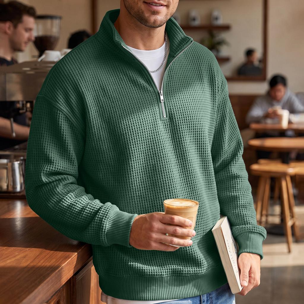 Men's Casual Half Zip Stand Collar Pullover Sweatshirt