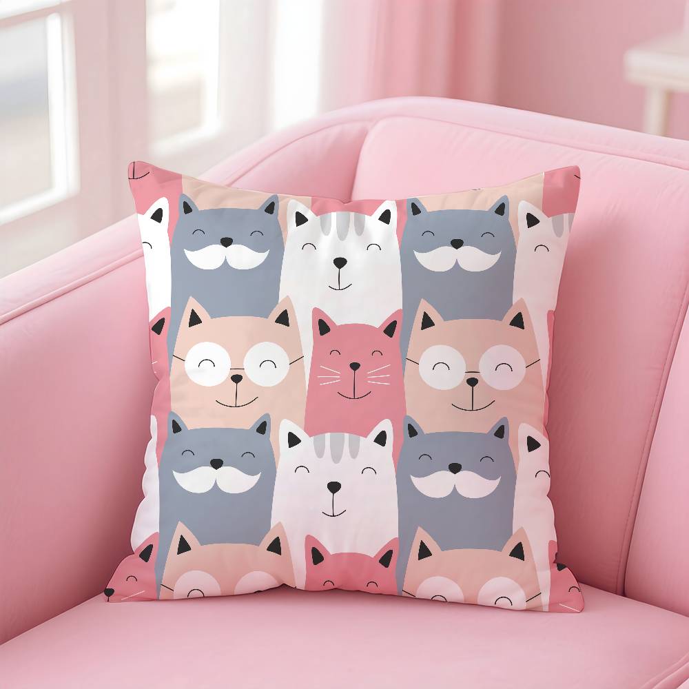

Cute Cats Themed Pillow Case pattern printing pillowcase living room sofa cushion cover bedroom room decor 16x16Inch