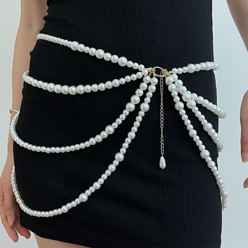 Waistchain different thicknesses pearl-connected multi-layer fringed side pendulum chain waist chain waist jewelry personalized belt