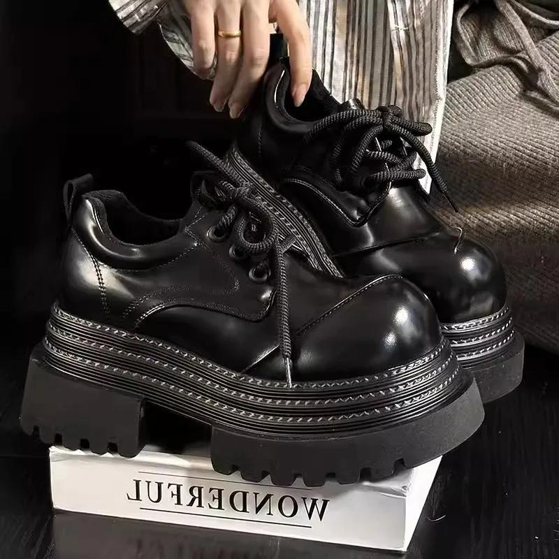 Mocassins Rétro Femme Mode 2025 Printemps Nouveauté Marque de Luxe Augmenter Semelle Épaisse Chaussures Oxford en Cuir à Lacets Travail Extérieur Chaussures à Plateforme