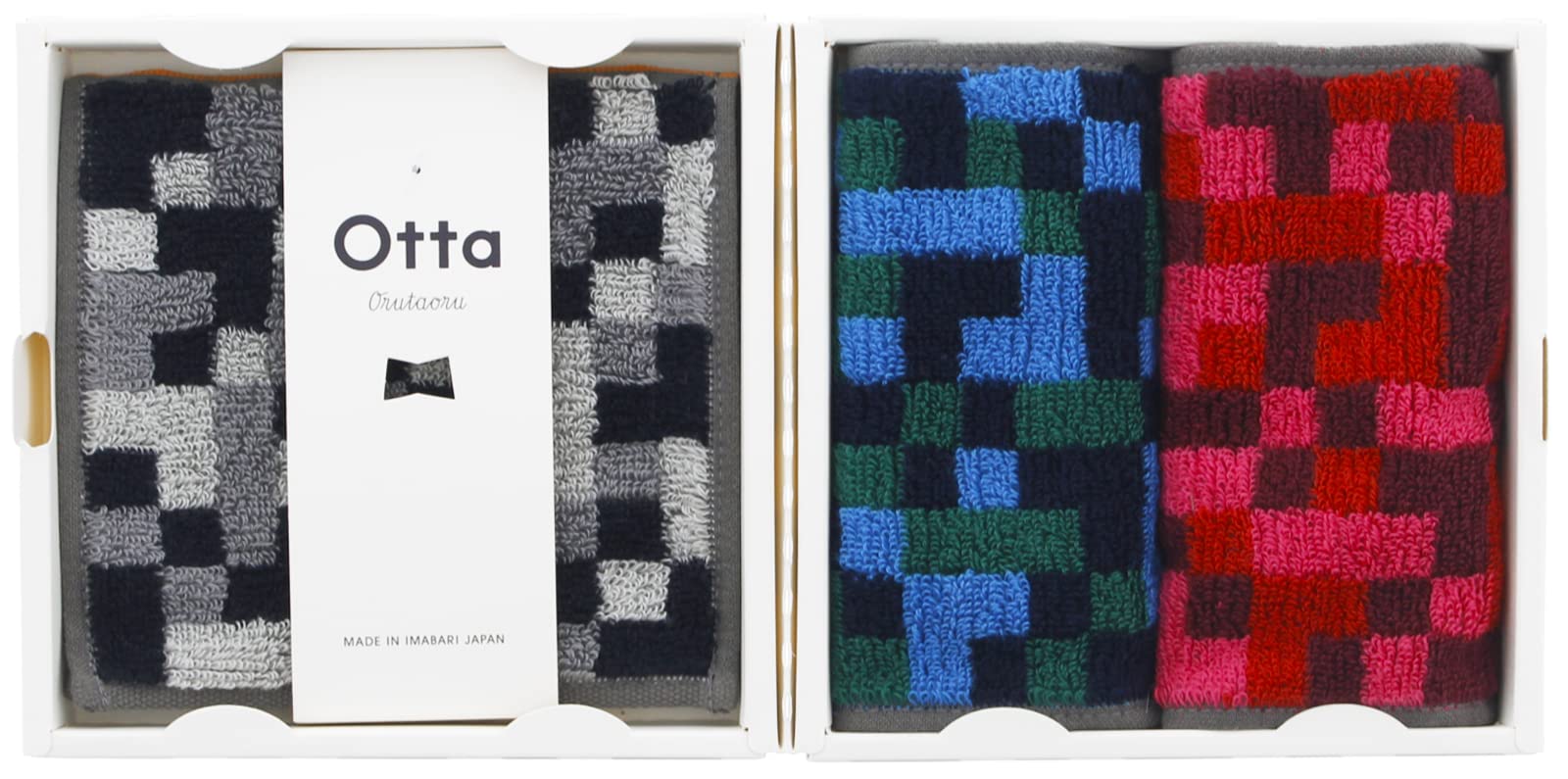 

Tanaka Sangyo Imabari Towel Handkerchief Gift Otta Half Made in Same Pattern 25 x Size Set of 3 Set Towels, Japan, (Gray, Red, Blue), Approx. 12.5