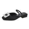 Baotou Half Slippers Women's Summer Wear Silver Rhinestone Sandals 3 Cm Small Heel Thick Heel Square Head Mueller French Sandals