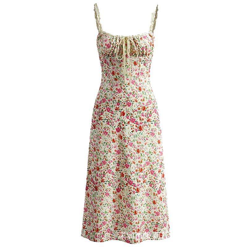 European and American Summer Vacation Style Sweet and Fashionable Lace Camisole Floral Dress
