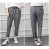 Shein Drawstring Hem Pants Plaid Rolled Stylish High Waist Harem Trousers In Grey