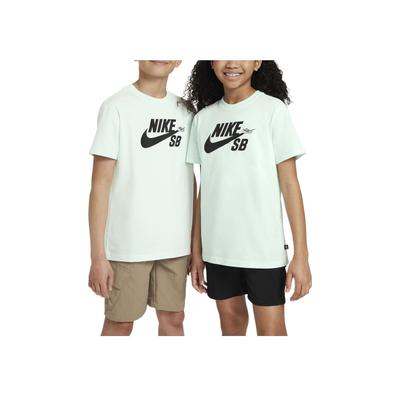 T-Shirt With SB Letter Logo Round Neck Casual Pullover Short Sleeve Kids Tops Light-Green FN9673-394
