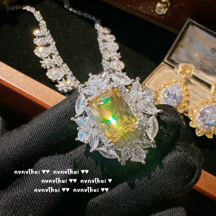 Canary Snowflake Gem Necklace, Rich Woman'S Happiness, 18K Gold Plated, Goose Yellow Water Drop Large Carat Zircon Earrings