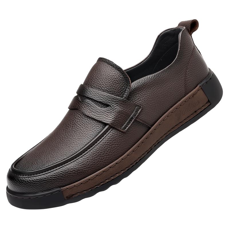 Classic Brand Men's Genuine Leather Shoes Thick Soles Comfortable Office Business Casual Shoes Versatile Brown Men's Loafers