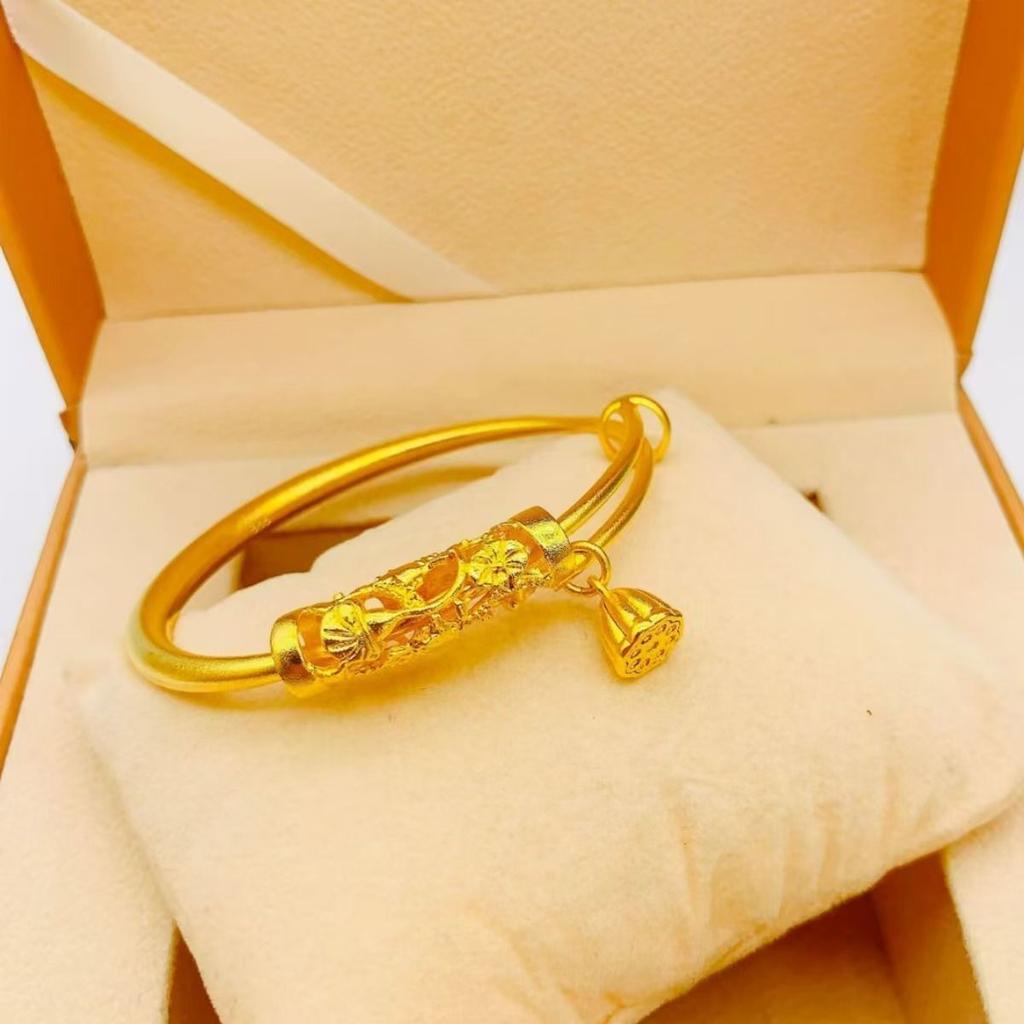 Valentine's Day exclusive gift hollow carved lotus pod fashion round belly push-pull boutique women's bracelet sand gold bracelet women