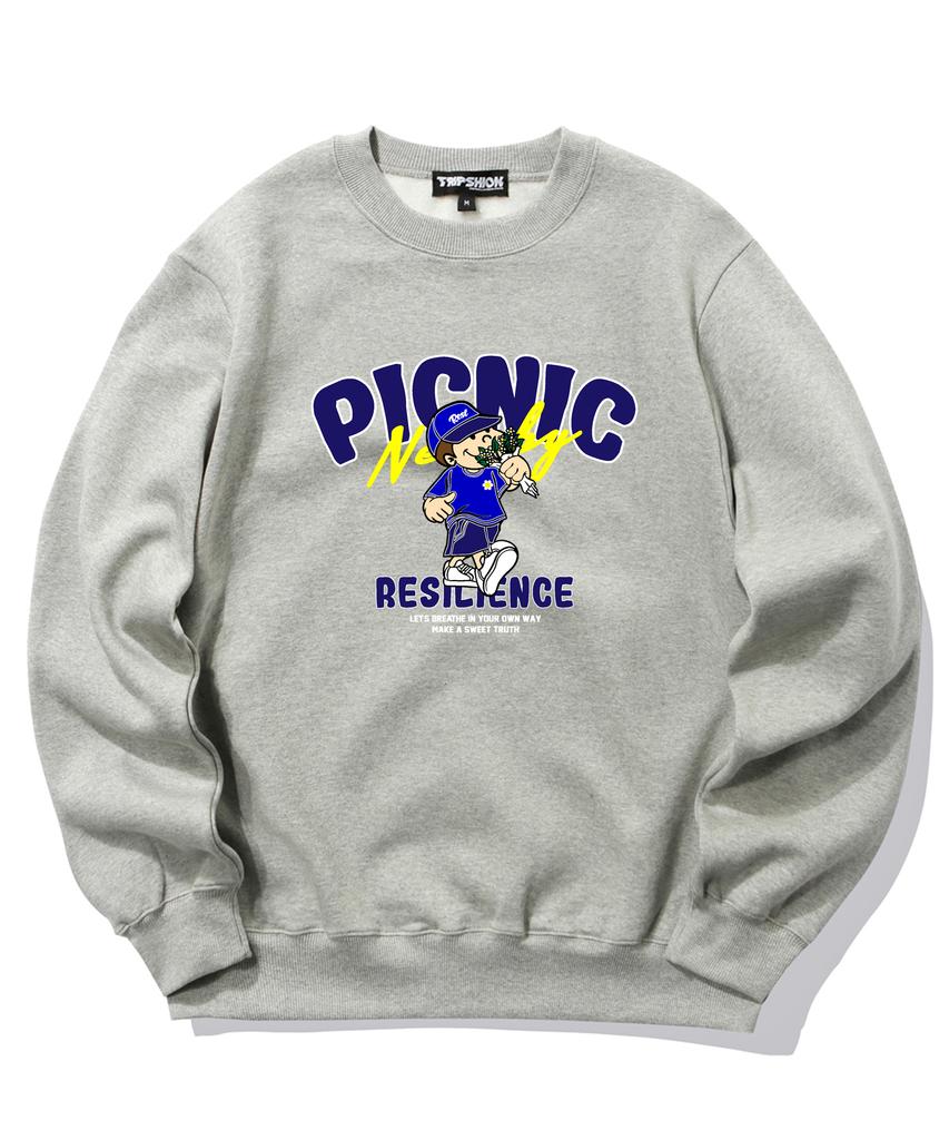 TRIPSHION Picnic Boy Graphic Crewneck - Gray