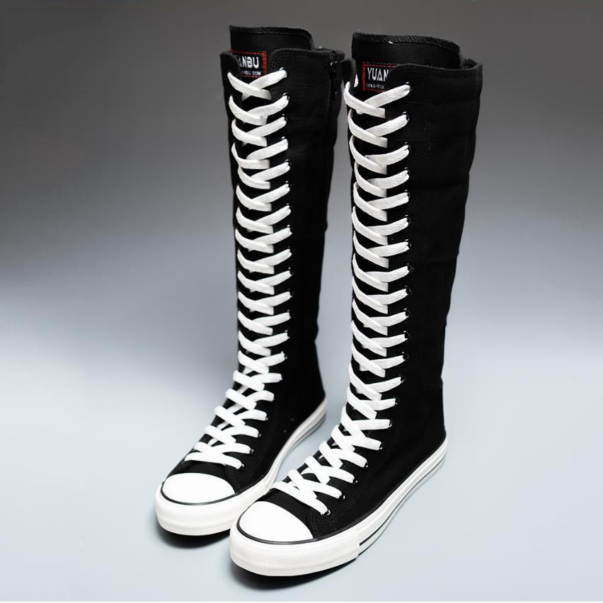 

Высокие парусиновые кеды для женщин, корейская версия, высокие ботинки, на шнуровке, на молнии, удобные ботинки 38 чёрный