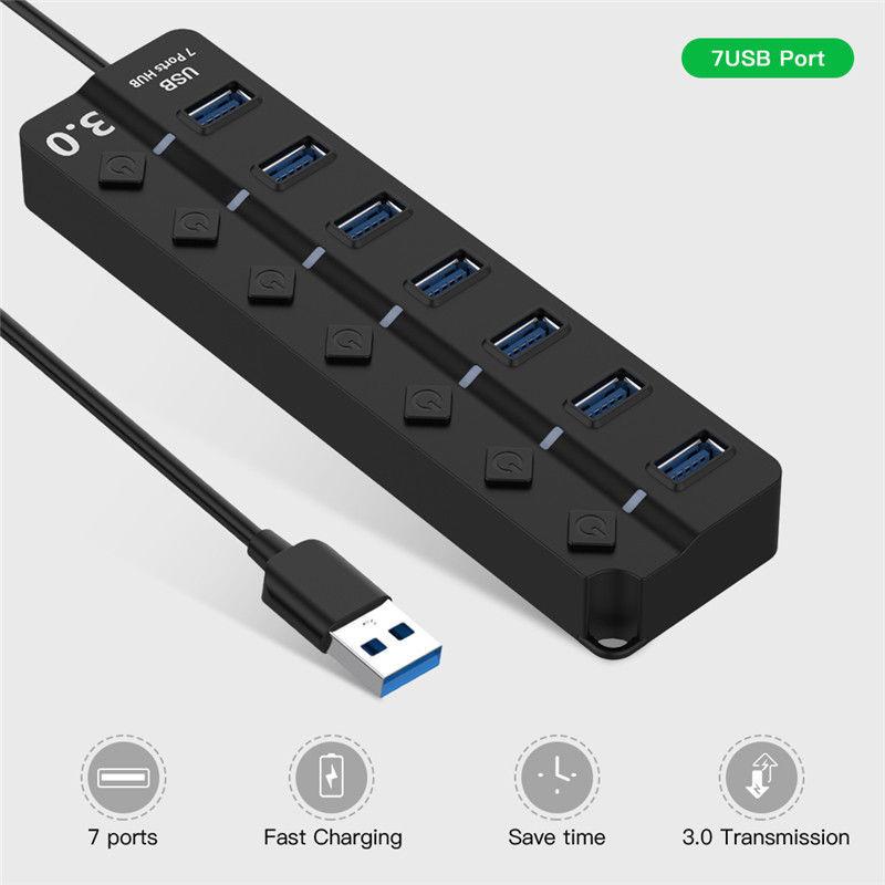 USB HUB 4/7 Ports USB3.0 Cable Splitter with Power Switch Out USB 2.0 Extend Adapter Data Transfer Dock Station