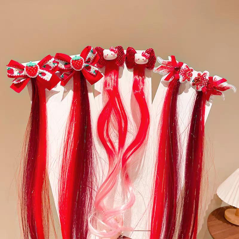 Children's Red Festive Braided Hair Clip - Safe, Non-Damaging Performance Hairpin for Girls
