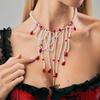 Salircon Gotisk Rött Blodsmönster Imitationspärla Halsband Kvinnor Vintage Utsökt Flerlagers Kristall Tofs Choker Smycke Present