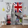 Black And White City Building 3D Printing Curtain Street View Building Red Bus Telephone Booth Simple Modern Decorative Curtain