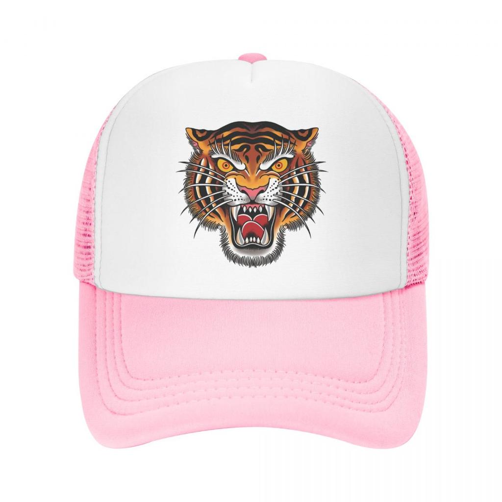 Classic Unisex Gothic Traditional Tattoo Tiger Head Trucker Hat Adult Adjustable Baseball Cap WoUnisex Unisex Hip Hop Snapback Caps