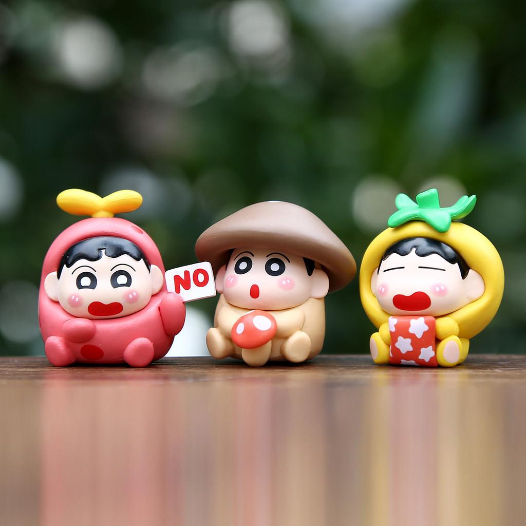 16pcs Crayon Shin Chan Fruit Shape Design Model Ornament Set For Kids And Teens