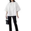 Summer Simple Loose Slim Half High Neck Three-quarter Sleeve Solid Color Pullover Chiffon Shirt Shirt Top for Women