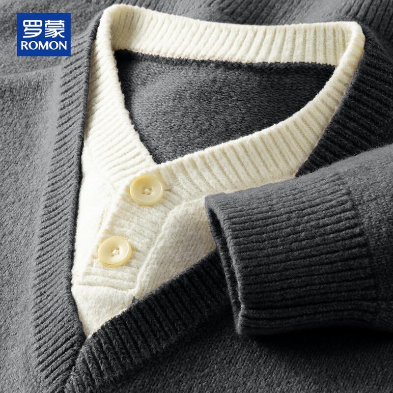 ROMON Men's Faux Two-Piece V-Neck Knit Sweater