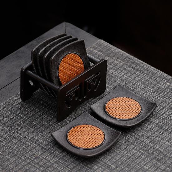 6Pcs Insulated Coasters Heat Insulation Rattan Mat Anti-scalding Non-slip Square Tea Cup Holder Multi-functional