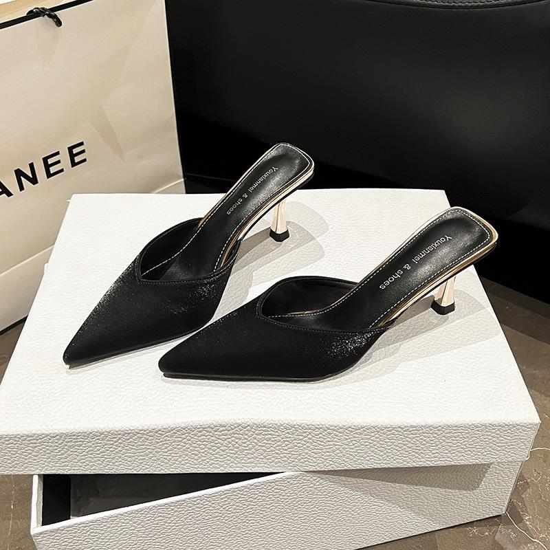Sandals 2026 Summer Half Dragged Women's High Heels Commuting Shoes Slippers Korean Edition Shoes Fashion Single Shoes