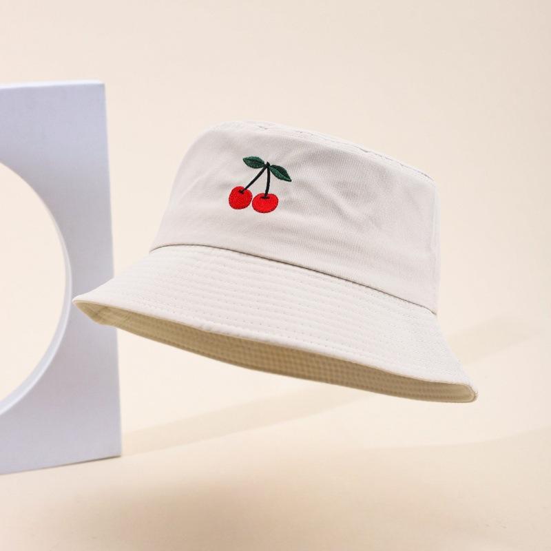 Ins New Cherry Pattern Embroidered Bucket Hat Outdoor Casual Versatile Sun Hat Couple Simple Basin Hat