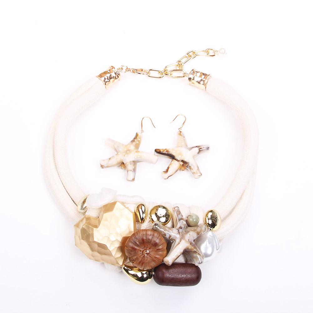 Colar statement com Design de Contas e Estrela-do-mar para Mulheres Joias da Moda para Casamento e Festa