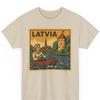 Latvia Comic T Shirt Unisex Retro Style | Vintage Riga Skyline Tee | Baltic Travel Graphic Shirt | Bold Gift for Him Her Culture Explorer