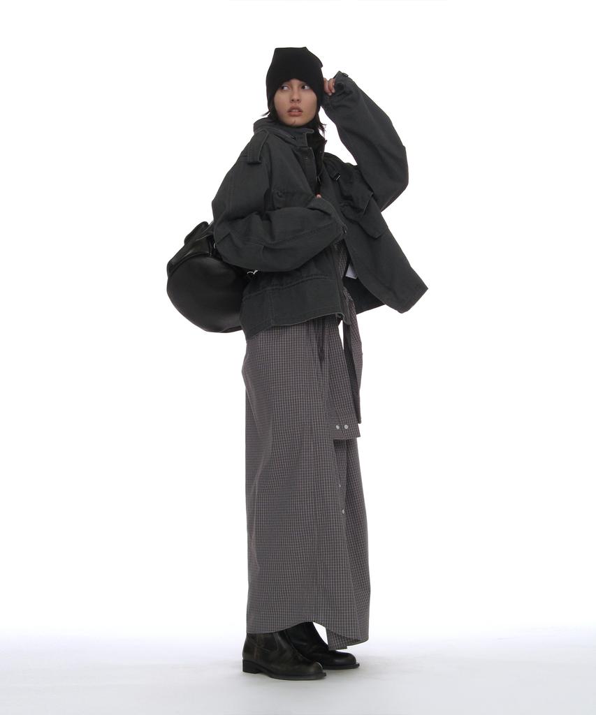 Partimento Woman Sleeve-Tie Shirt Maxi Dress_Charcoal Check