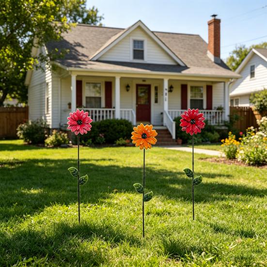 Metal Flower Garden Stake Decorative Flowers Yard Art for Spring Outdoor Yard Porch Lawn Pathway Pot Decoration