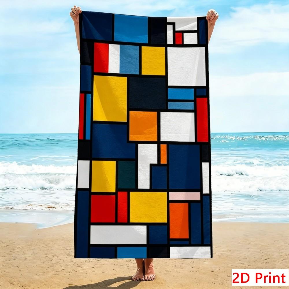 Übergroßes Geometrisches Kunst-Strandtuch Extra Groß Mondrian-Inspiriert Schnelltrocknend Sandfestes Handtuch Für Strandurlaub Poolparty