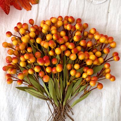100-Pack Autumn Harvest Artificial Flowers, Thanksgiving Orange-Red Berry Stems, Hand-Twisted Floral Branches for DIY Decor, Vase Arrangements