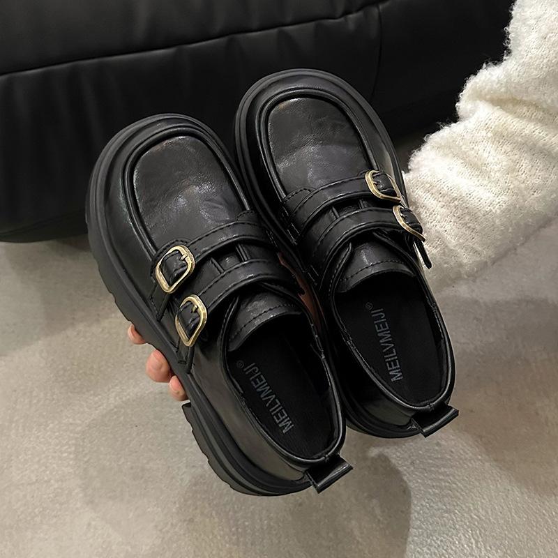 

Туфли на толстой платформе и небольшом каблуке, женские, осенние, новые, в стиле ретро, лоферы JK, универсальные туфли-однопедальки 35 чёрный