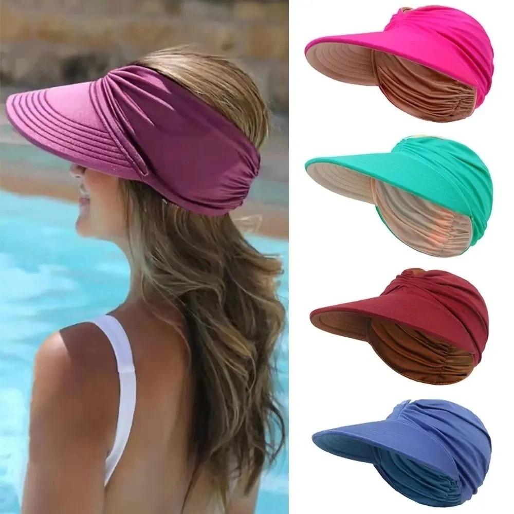 Empty Top Women Beach Sun Hat Wide Brim Outdoor Sports Hat Solid Color Baseball Cap Outdoor Sport