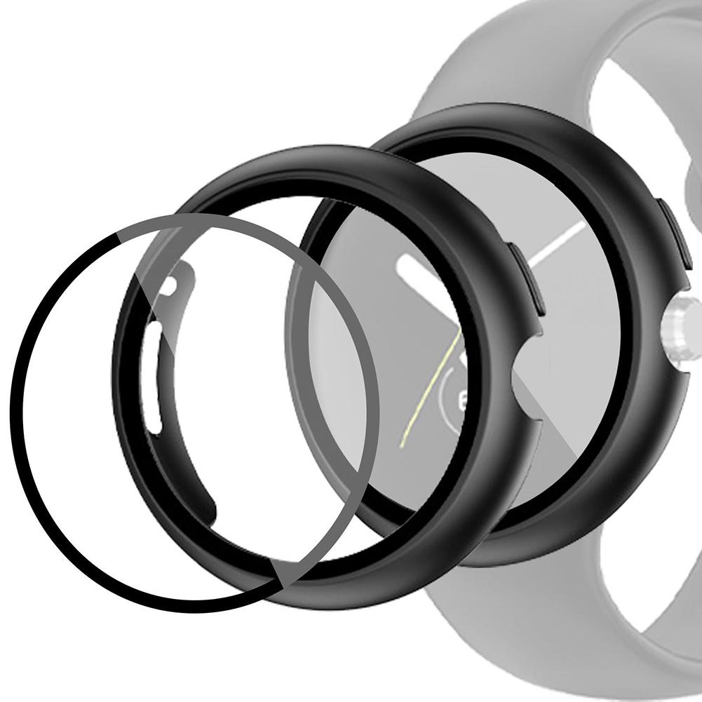 All-inclusive Glass+Cover Anti Scratch Hard PC Watch Band Protective Case Smart Watch Tempered Glass Film for Google Pixel Watch