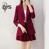 2 Pièces/ensemble Manteau Jupe Ensemble Femmes Printemps Automne Revers Manches Longues Bouton Unique Costume Manteau Plissé Mini Jupe Ensemble Couleur Unie Ensemble