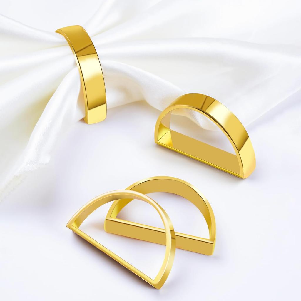 6-Piece Gold Semi-Circle Matte Metal Napkin Rings - Elegant Table Decor for Weddings Christmas Dinner Parties  Gifts