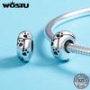 WOSTU 925 Silver Stopper Spacer Beads Cat Feather Round Charm Fit Bracelet Bangle DIY Jewelry Accessories