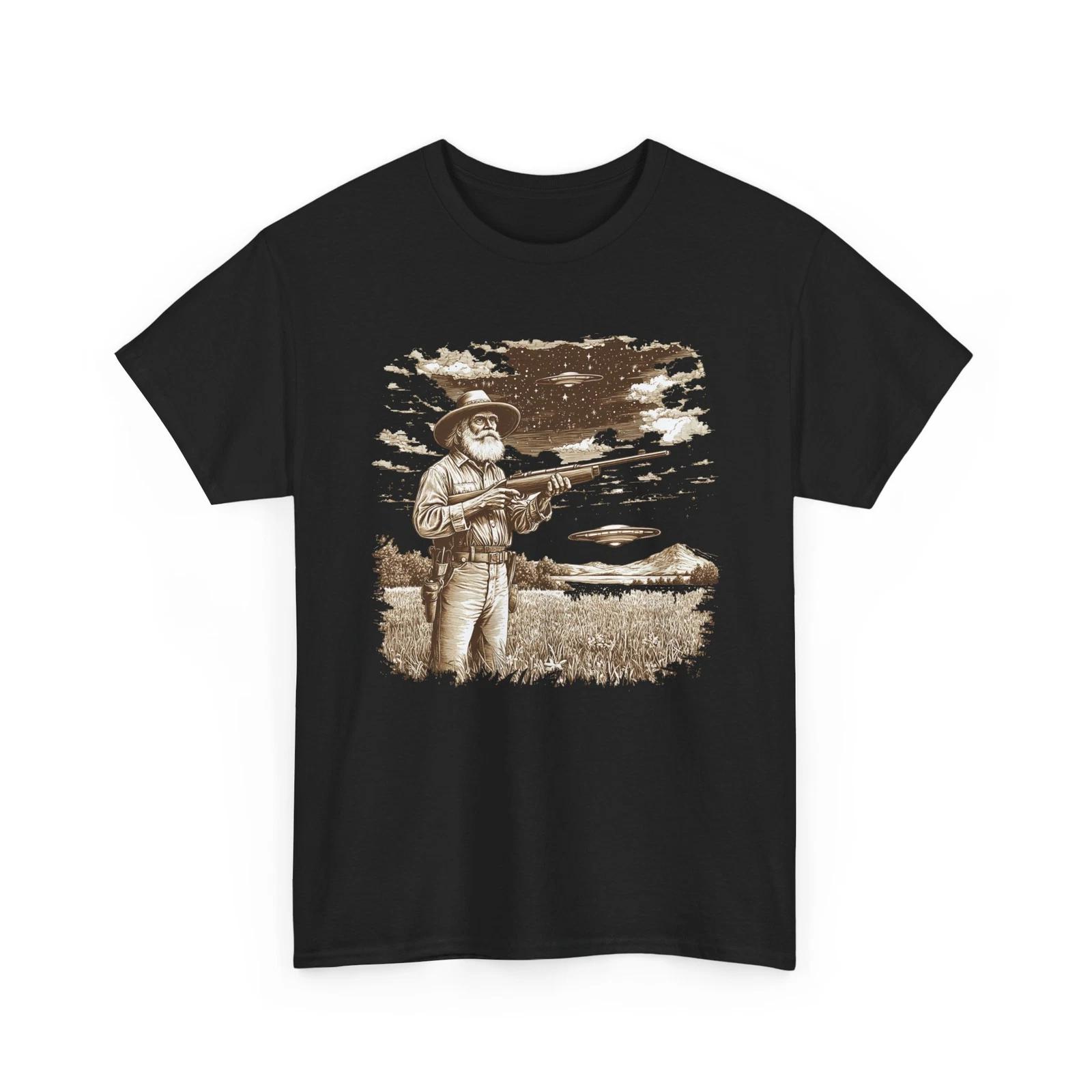 Cowboy UFO Lover T-Shirt | Alien Graphic Tee | Cool Sci-Fi Gift Shirt S