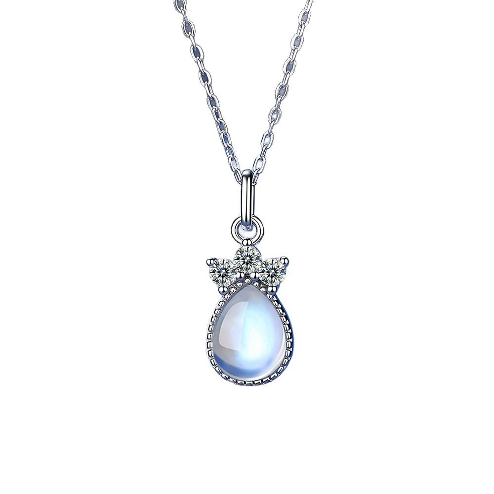 Exquisite 925 Sterling Silver Teardrop Moonstone Necklace for Women - Creative Design Clavicle Chain