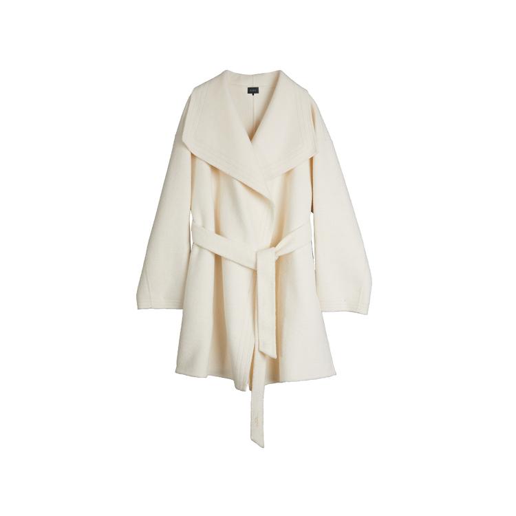 ELLE French Design Lapel Solid Color Tie Shoulder Mid-Length Coat Women coats Beige EN49632
