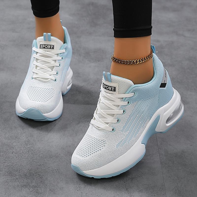 Women's Air Cushion Sneakers Fashion Breathable Mesh Casual Sports Shoes Non-slip Knitted Walking Footwear Height-increasing