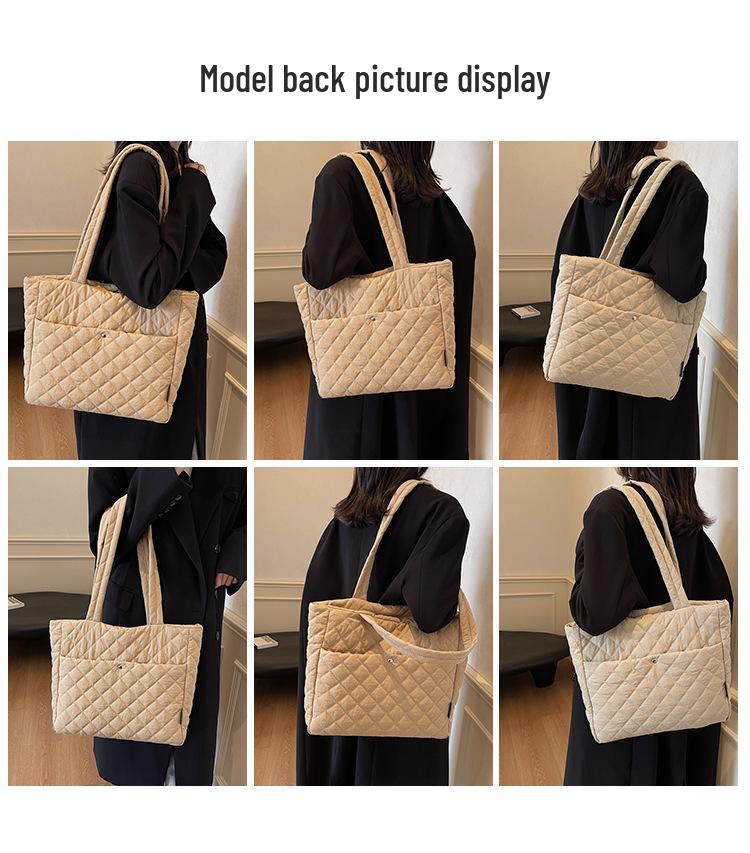 Large Diamond Lattice Cotton Padded Women's Tote – Autumn/Winter Casual Fashion Handbag
