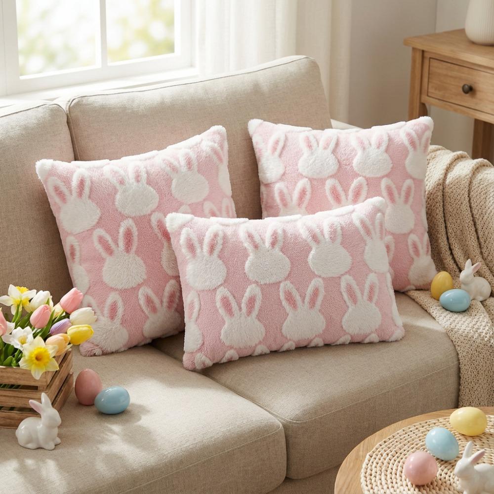 Jacquard Plush Pillow Case Cartoon Rabbit Throw Pillowcase Easter Pillow Covers  Sofa Couch