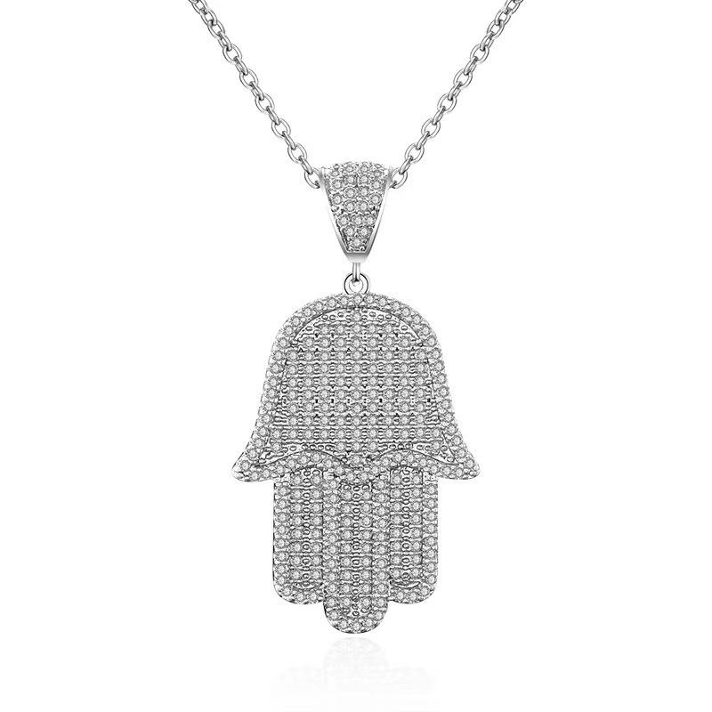 

Трендовая цепочка для свитера в стиле хип-хоп 2024 года: Женское ожерелье с подвеской в виде ладони из циркона класса ААА серебряный