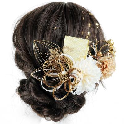 Ornement de cheveux pour la cérémonie de la majorité, Ornement de fleur artificielle, Fleur Budweiser, Boule japonaise, Fleur Mizuhiki, Mitre, Chrysanthème, Corde